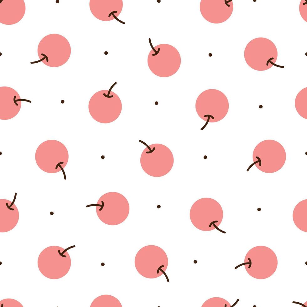 Baby seamless pattern red cherries on a white background Hand drawn design in children style. Used for printing, wallpaper decoration, fabrics, textiles. vector illustration