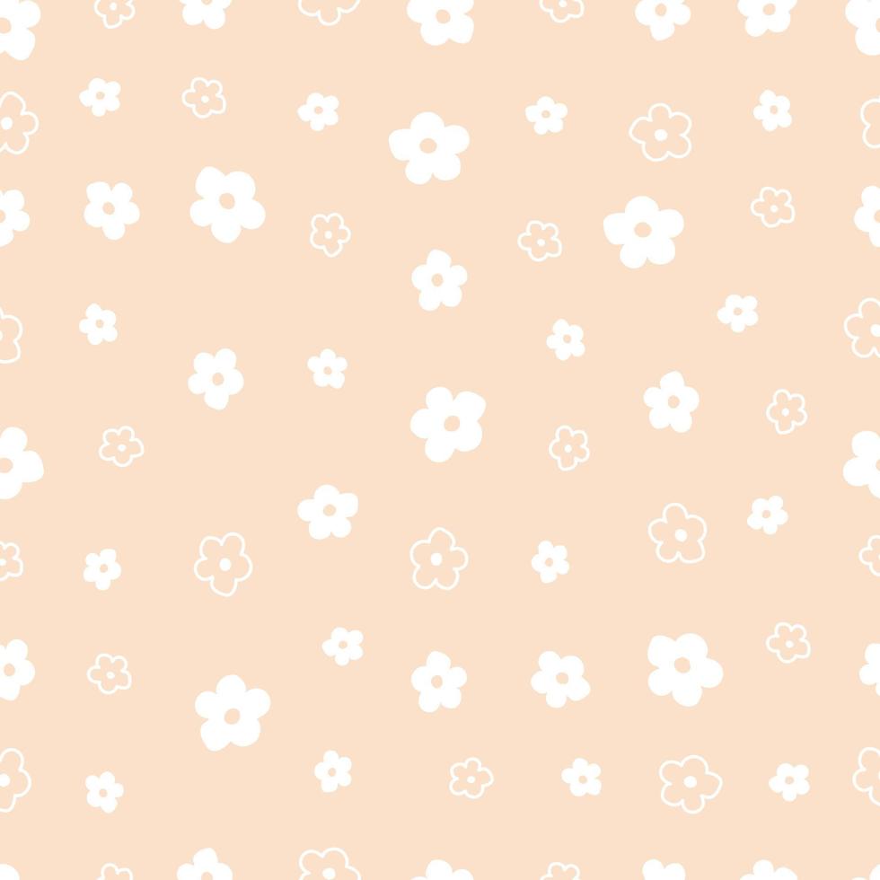 Seamless pattern Flower background randomly placed on an orange background Hand drawn design in cartoon style, used for fabrics, textiles, publications, gift wrapping, vector illustration.