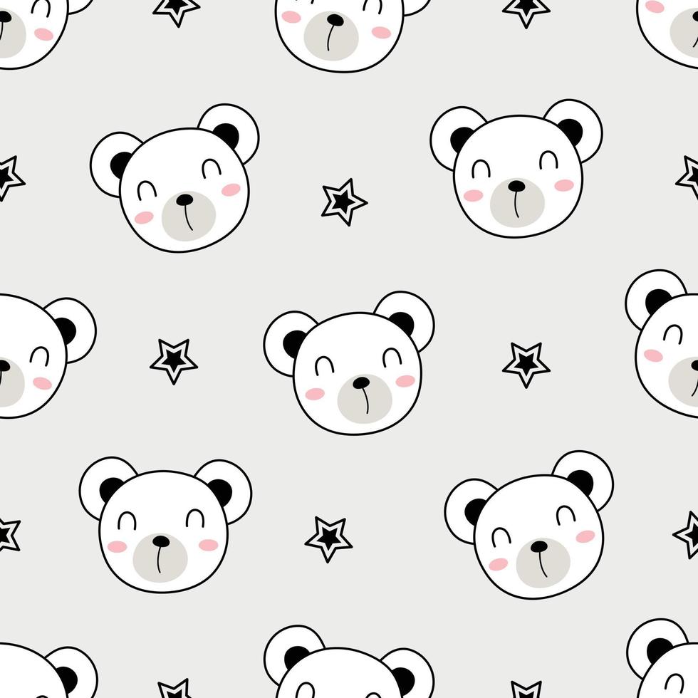 Seamless vector pattern bear face hand drawn cartoon animal background
