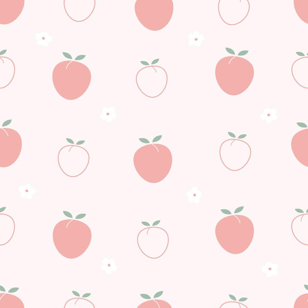 Orange peach outline on white background seamless pattern fruit ...