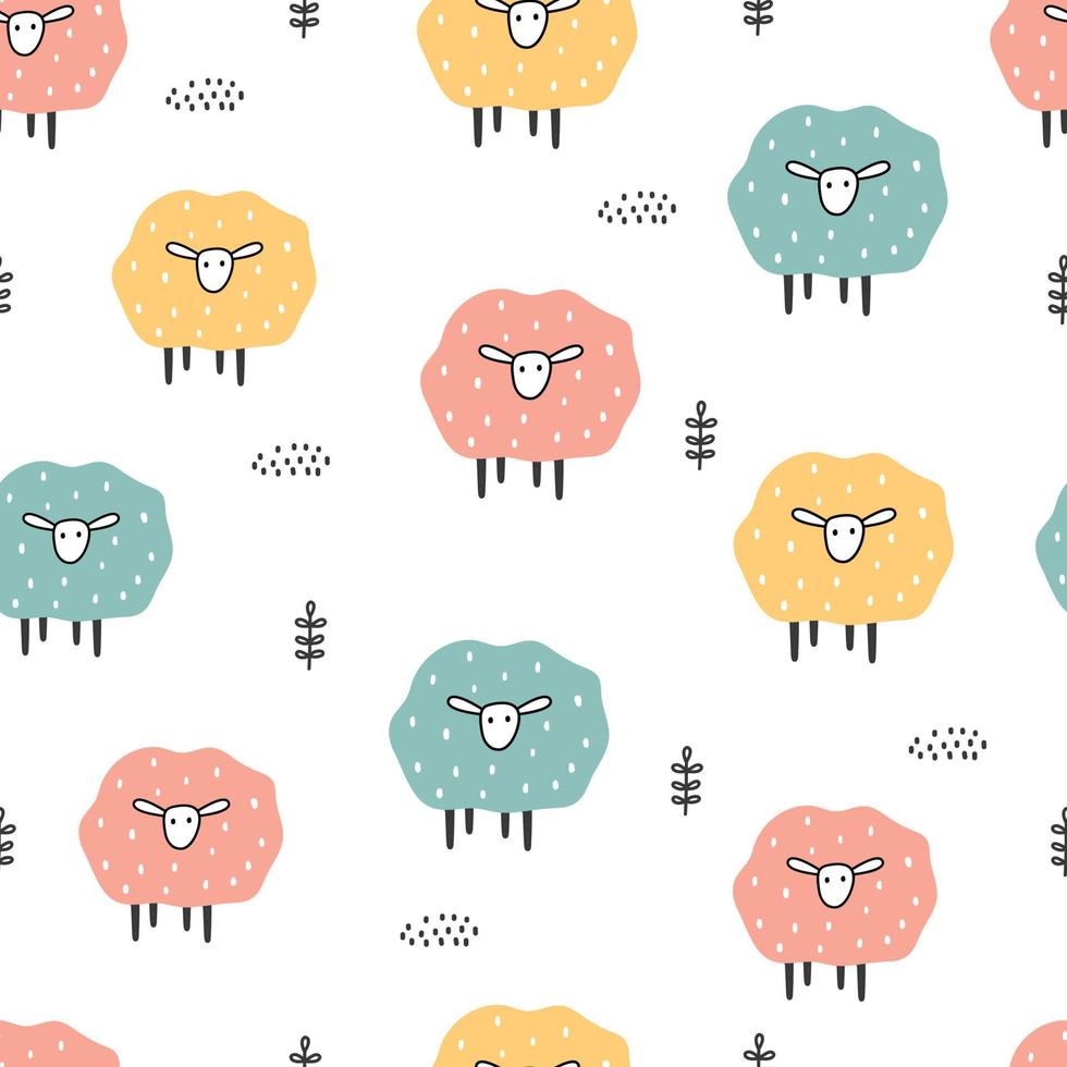 Colorful sheep seamless pattern. animal cartoon background Hand drawn design in children's style. For wallpaper, textiles, children's clothing designs vector
