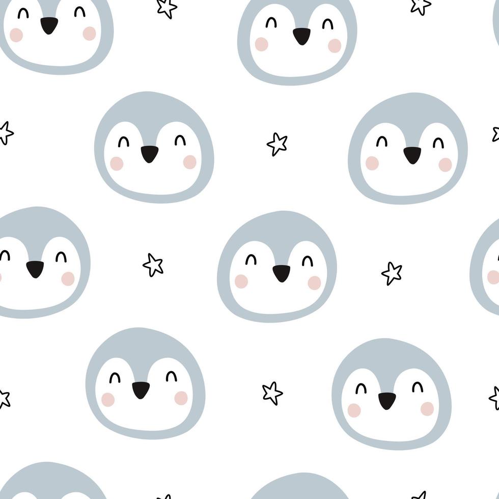 Penguin face on white background seamless pattern background. Cartoon style hand drawn design for baby clothes pattern, blanket. or print wallpaper vector illustration