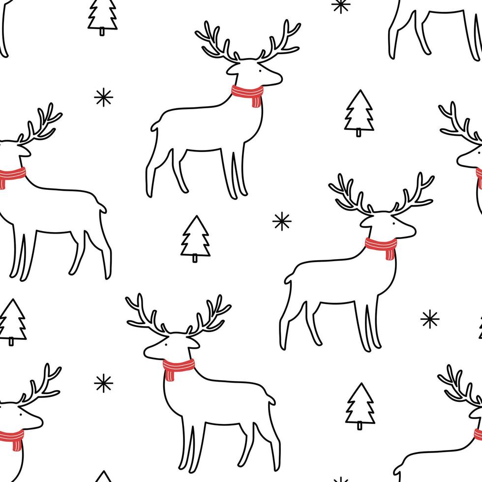 Outline reindeer on white background seamless pattern background. Cartoon style design for winter Christmas party. or Christmas vector illustration