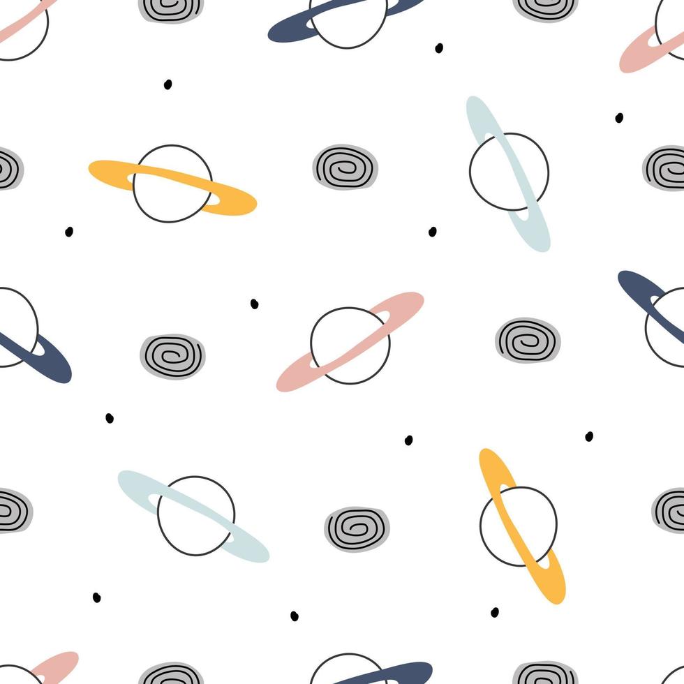 Space background baby seamless pattern for kids Cartoon style design. Use for prints, wallpaper, decorations, textiles, vector illustrations.