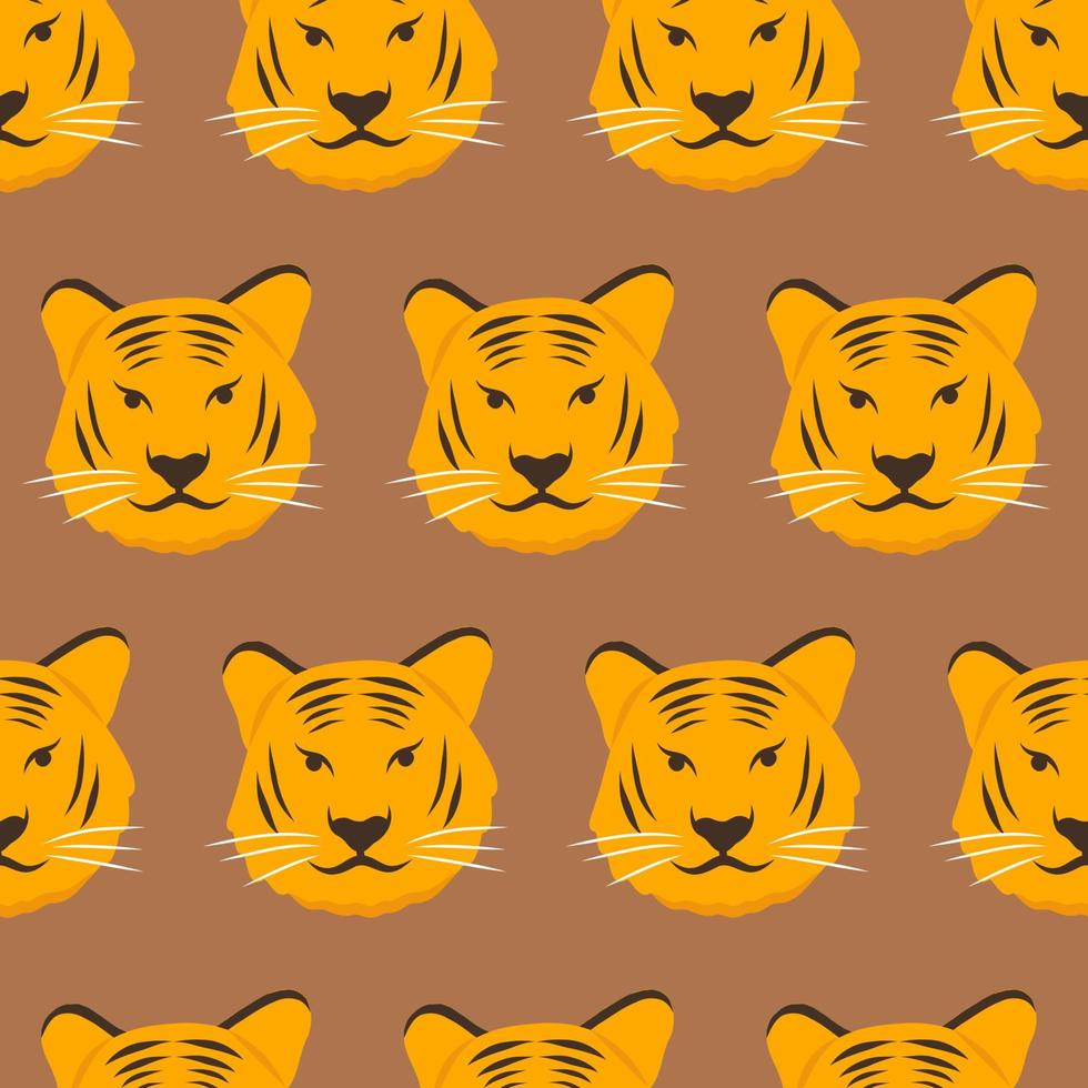 Patrón de tigre chino de año nuevo sin costuras sobre fondo marrón para impresión, tela, textil vector