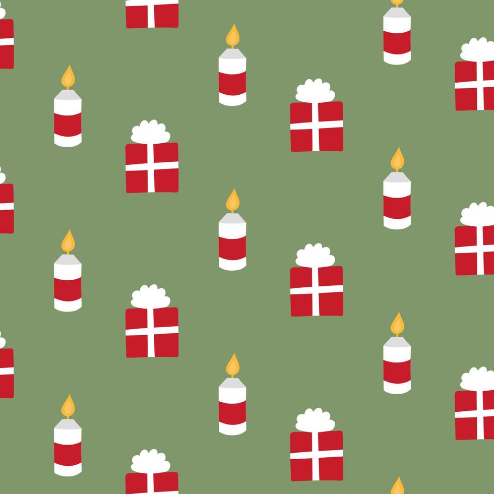 Cozy Christmas winter seamless pattern new year gift and candle. For printing, fabric, background vector