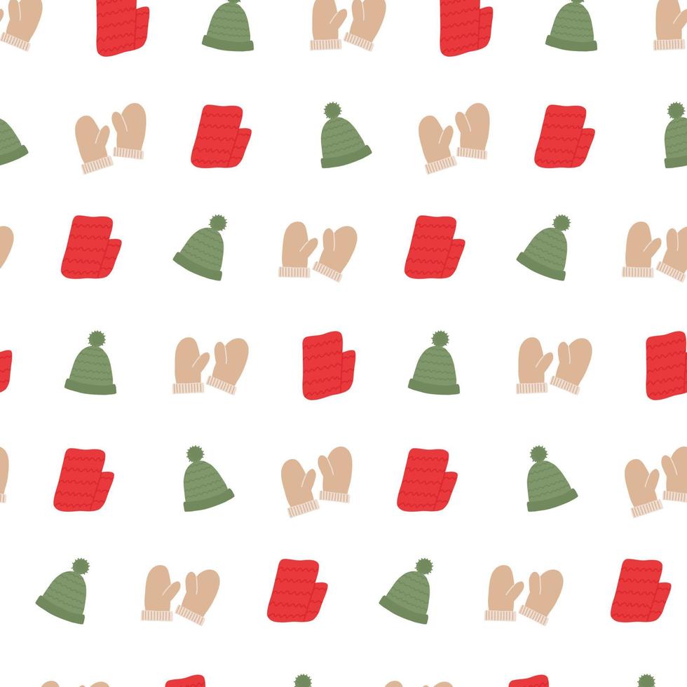 acogedor invierno de Navidad de patrones sin fisuras gorro, guantes y bufanda. para imprimir, tela, fondo vector