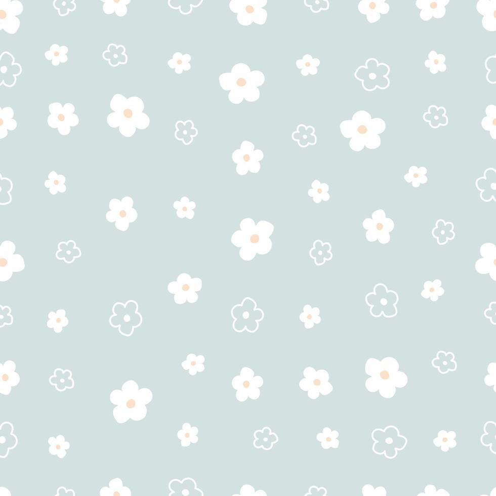 Seamless pattern Flower background randomly placed on a blue background  Hand drawn design in cartoon style, used for fabrics, textiles,  publications, gift wrapping, vector illustration. 4930835 Vector Art at  Vecteezy