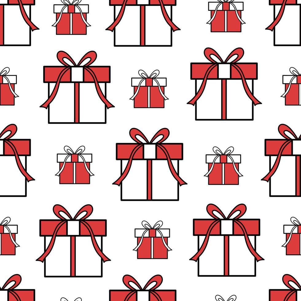 gift box seamless vector pattern hand drawn design Christmas background in cartoon style used for print, illustration, decorative wallpaper, fabric, textile, fashion