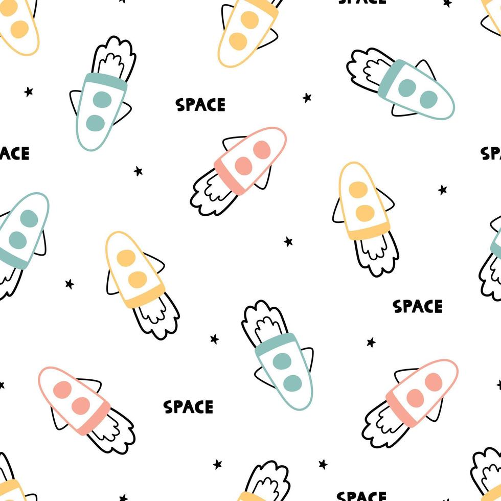 Rocket and space on a white background seamless pattern background. cartoon style design for kids or space in vector illustration