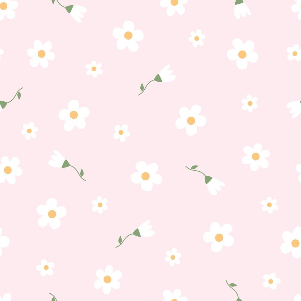 Baby seamless pattern Flower background randomly placed on a pink background Hand drawn design in cartoon style, used for fabrics, textiles, vector illustration.