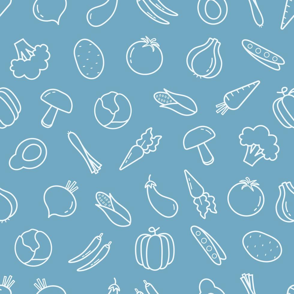 Vegetable outline icon on blue background seamless pattern background for print, wallpaper, decoration vector illustration