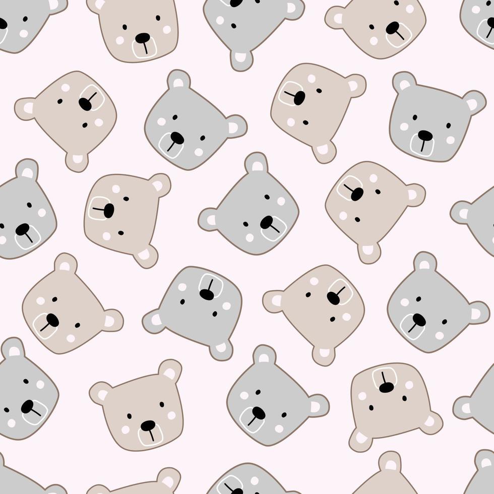 Baby seamless pattern cute bear face cartoon animal background. Hand drawn design in children's style. Use for prints, decorations, fabrics, textiles, vector illustrations.