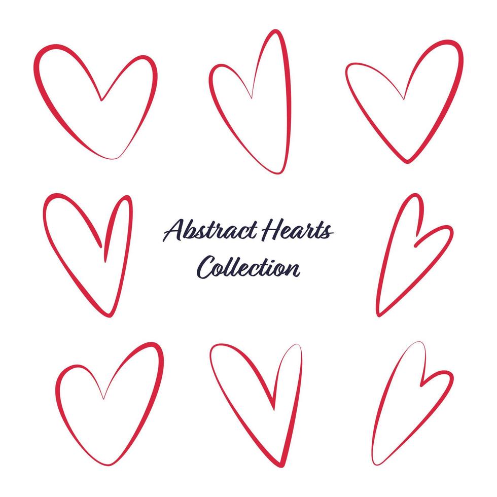 Set of Hand Drawn Hearts. Collection of marker or ink heart line sketches for postcards, stories, Wedding and Valentine day greeting and invitation cards design and decoration vector