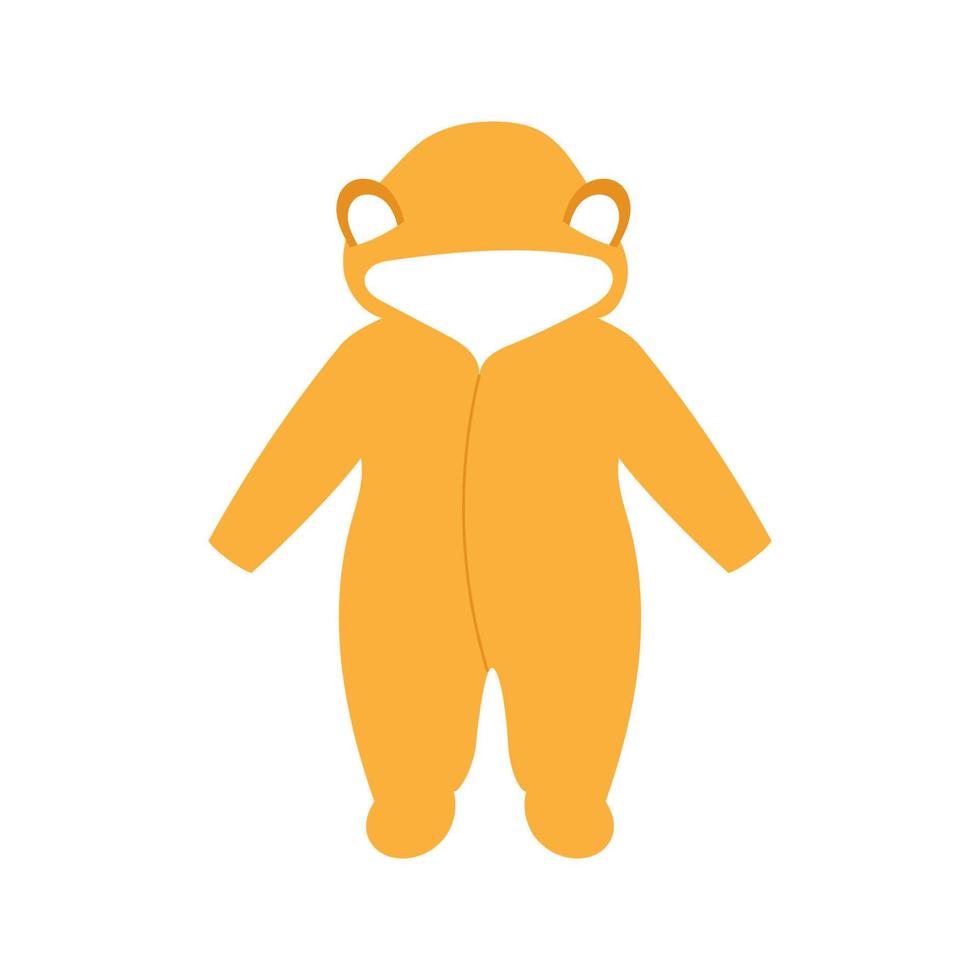 Yellow long-sleeve hooded jumpsuit. Flat style romper with hood. vector