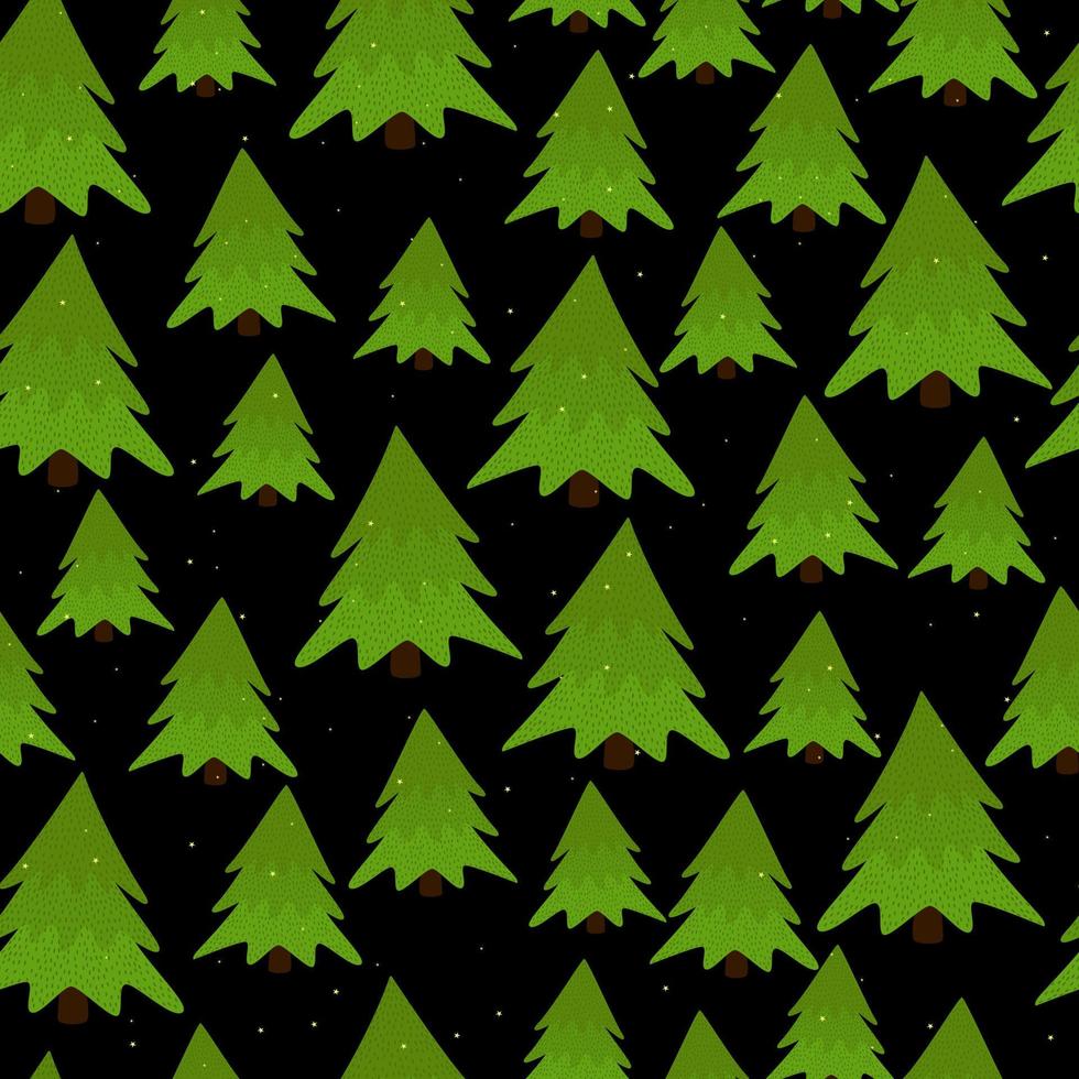 Green christmas trees with stars. Seamless pattern. vector