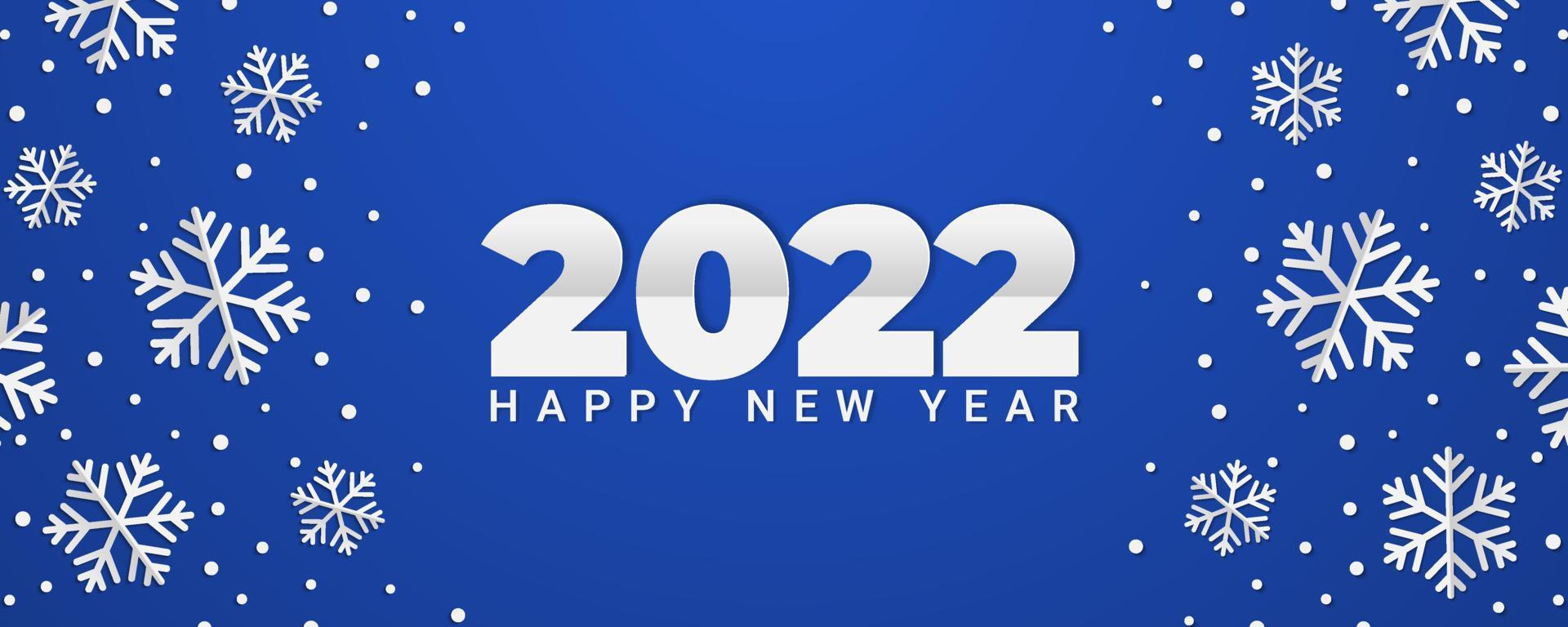 2022 happy new year background with snowflakes. Winter banner illustration on blue background vector
