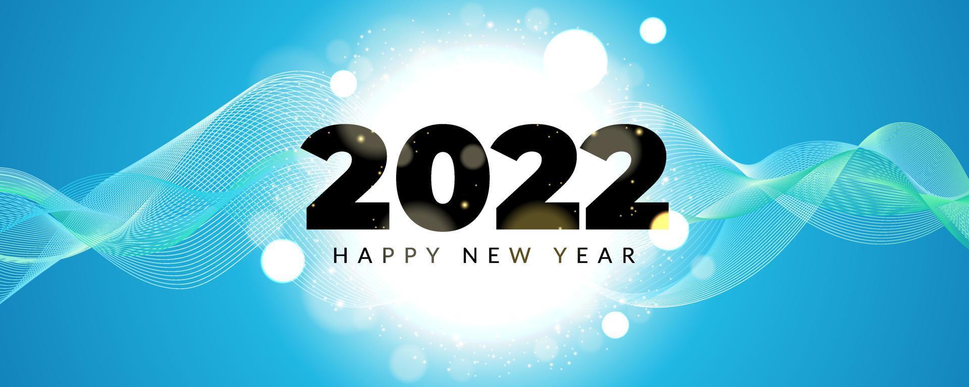 Happy new year 2022 background with glare behind the numbers and shiny particles. Bright 2022 background concept vector