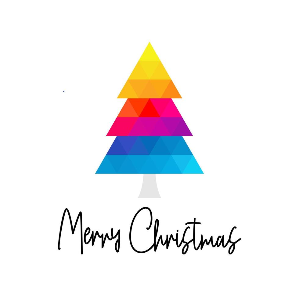 feliz navidad texto y colorido vector de diseño de árbol. feliz navidad adecuado para tarjetas de felicitación, pegatinas, plantillas, invitaciones y fondo