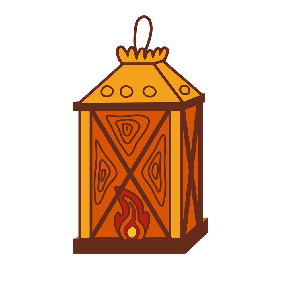 Isolated vector old lamp with a candle illustration. Decorative lantern