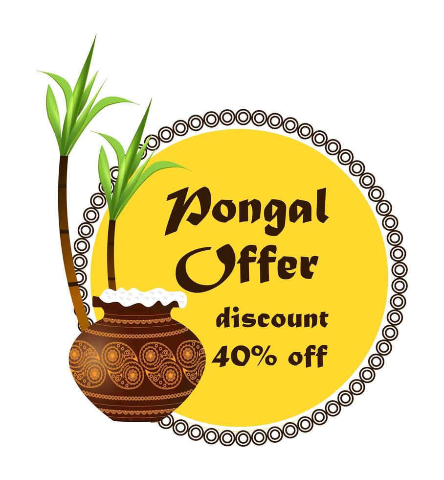 happy pongal festival es una cosecha hindú tradicionalmente dedicada al dios sol surya y celebrada en tamil nadu. Oferta pongal y pegatinas de descuento con maceta. conjunto de etiqueta de venta vector