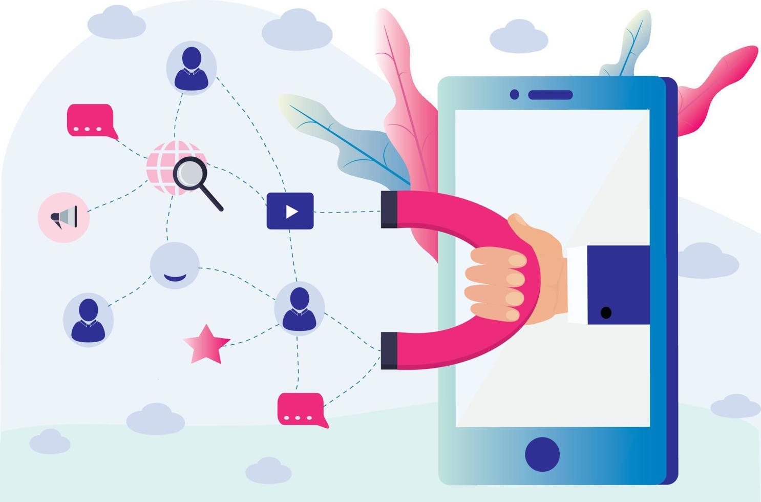 Social media, global message service, customer retention, transaction service vector