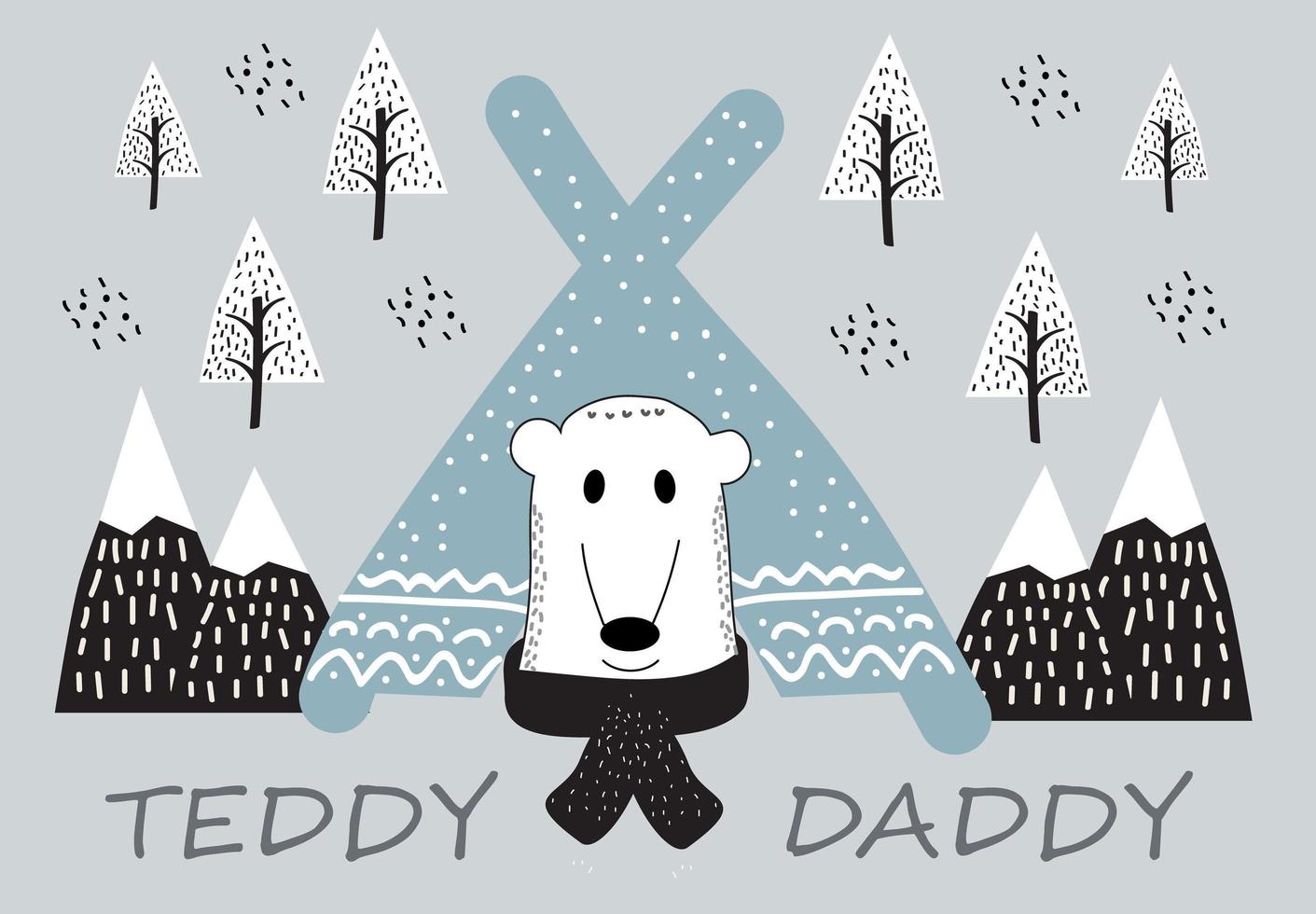 Cute hand drawn polar bear with scarf in Scandinavian style. vector