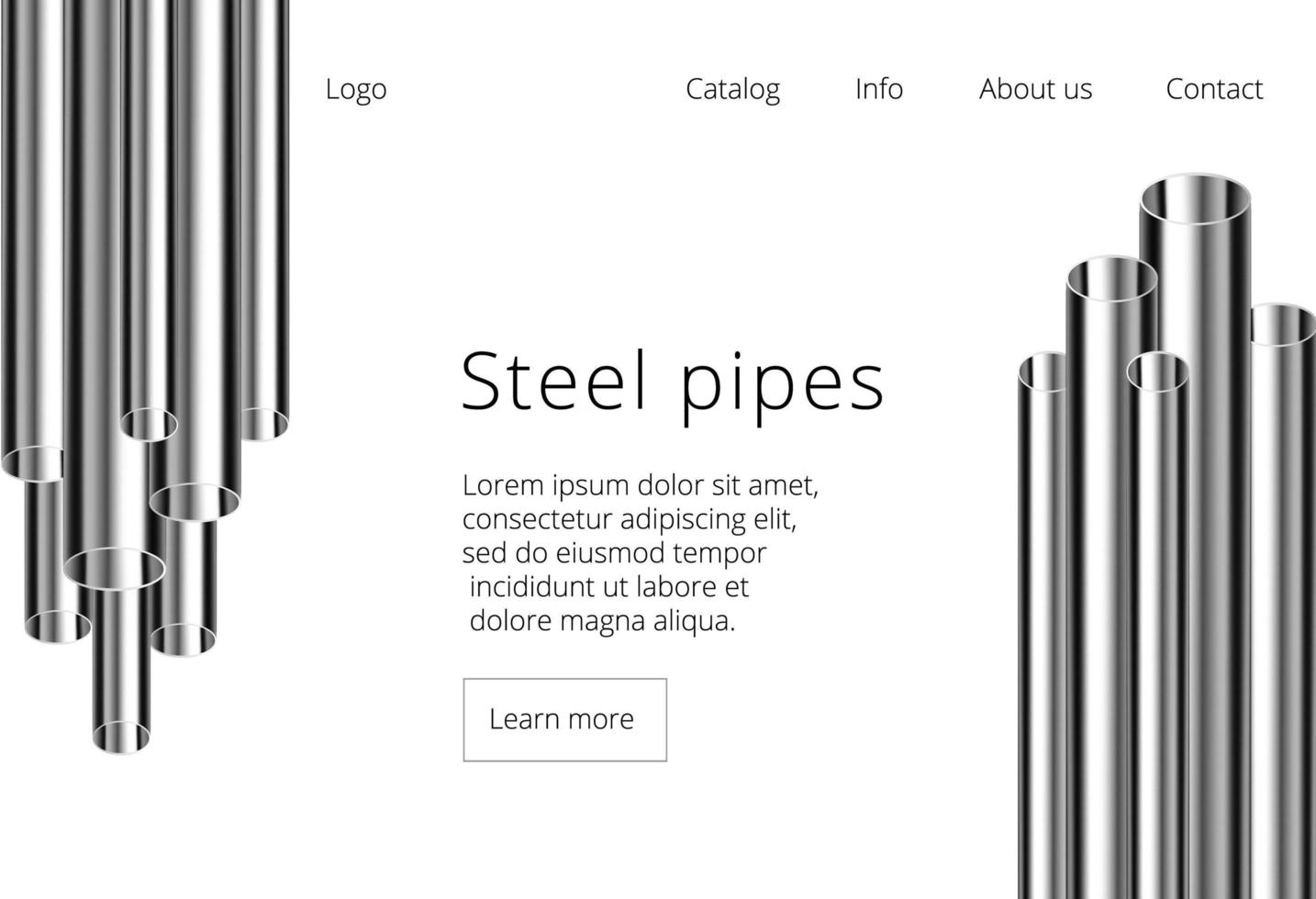 Aluminum, steel pipes of different diameters isolated on black background. Glossy 3d tubes design. vector