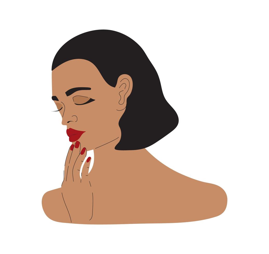 mujer joven y bonita que aplica la crema para la cara. procedimiento de cuidado de la piel, ilustración del día de rutina. aplicación de vector de producto cosmético.