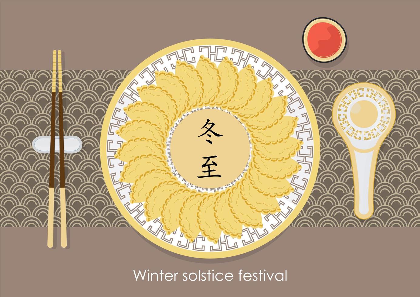 vector de banner del festival chino tradicional dongzhi. festival del solsticio de invierno. albóndigas de arroz tang yuan y bolas de arroz en la vista superior.