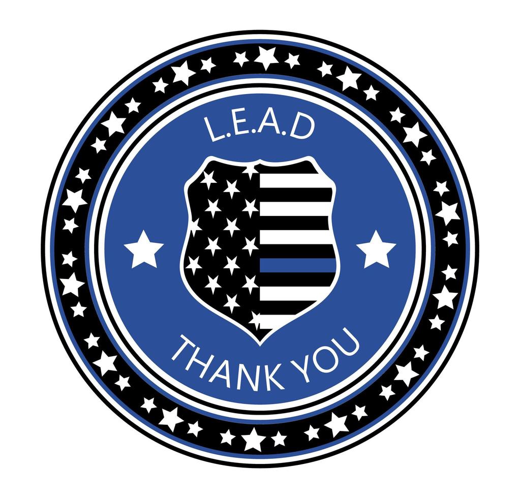 Law Enforcement Appreciation Day is celebreted in USA on January 9th each year. Police shild with US flag and L.E.A.D. slogan. Flat vector with stars for flyer, card, web, banner, emblem