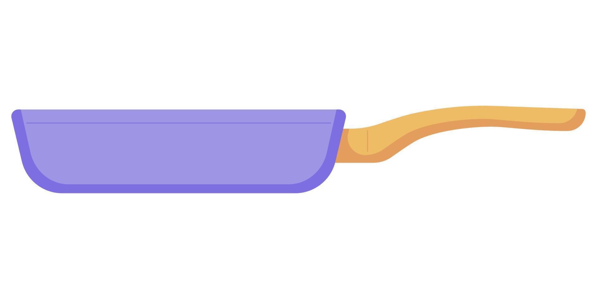 Sartén violeta con mango amarillo para cocinar y freír en un estilo plano aislado en un fondo blanco. vector