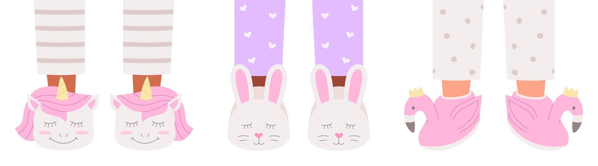 Pajama party with feet in cute slippers vector
