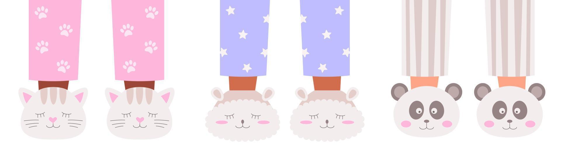 fiesta de pijamas con pies en lindas pantuflas vector