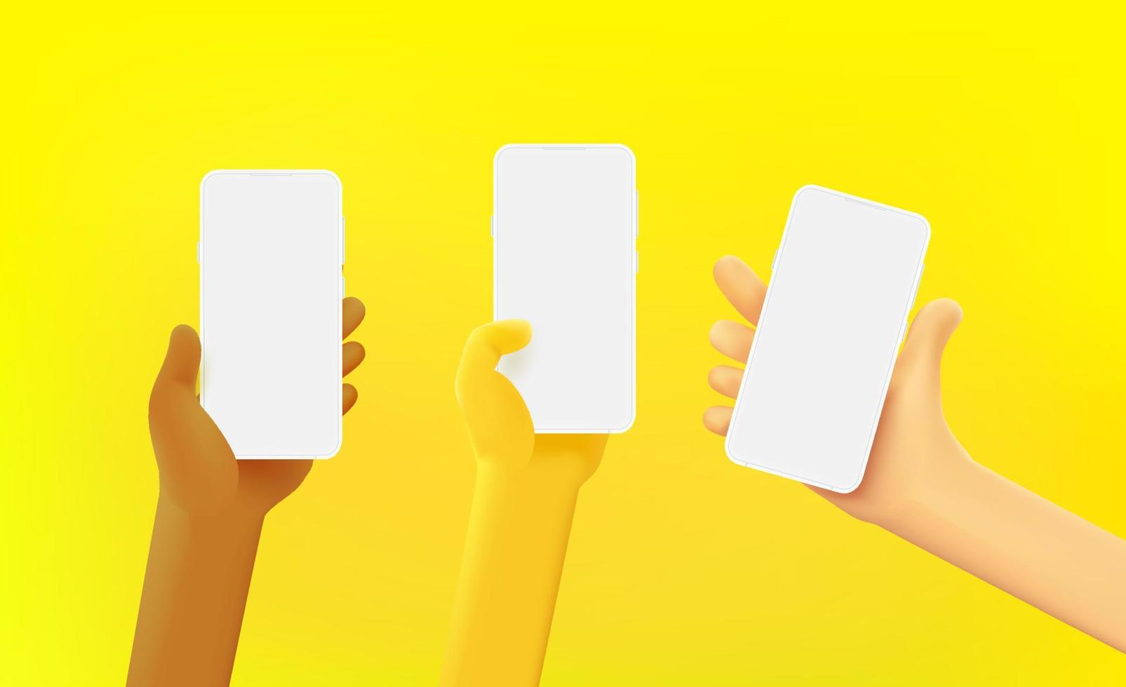 People of the world holding modern smart phones up in the air. Vector mockup