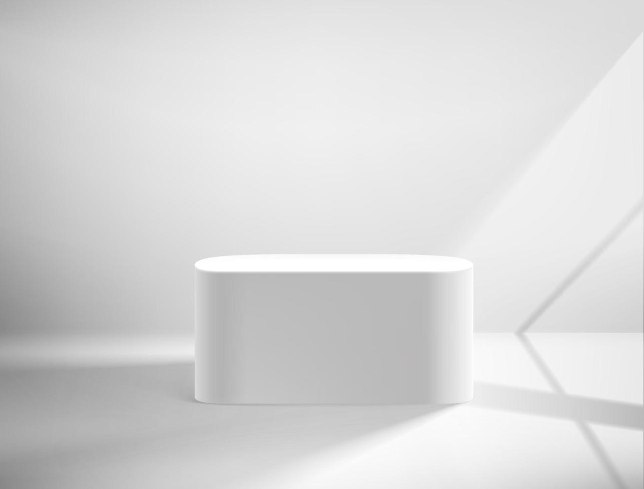 White interior with pedestal and shadow overlay effect. Vector 3d illustration