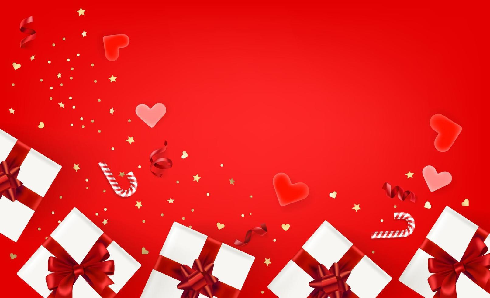 Valentines day accessories on a table. 3d vector banner with copy space