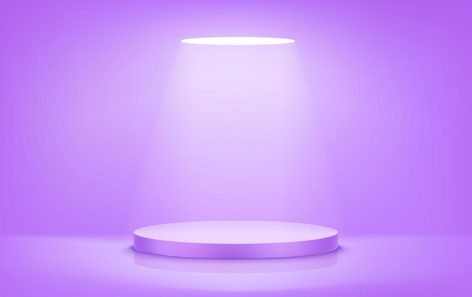 Illuminated violet round stage with bright light. Realistic vector illustration