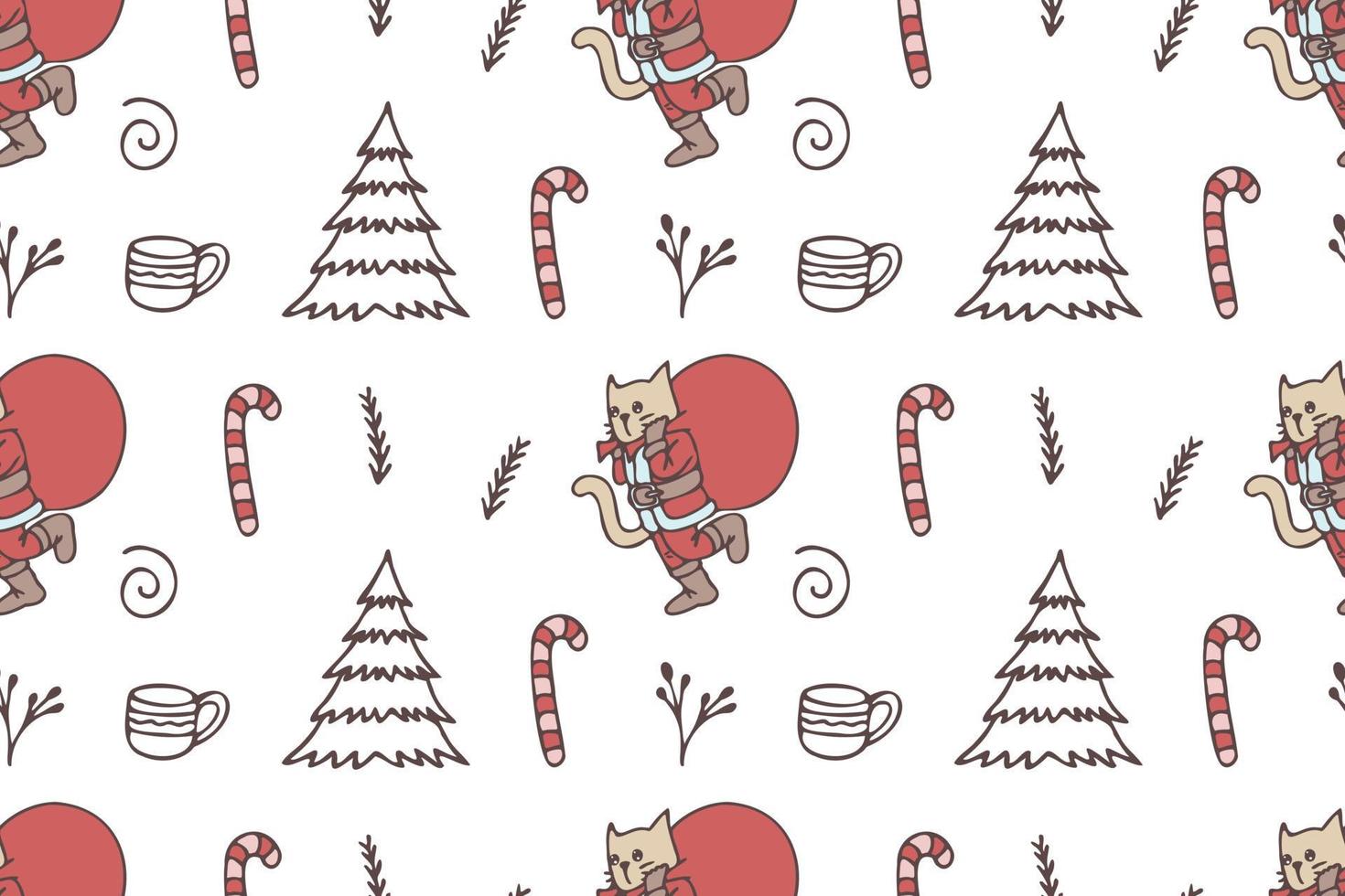 Set of cute cat drawings for Christmas repeat pattern vector