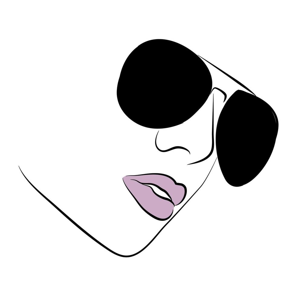 Modelo de mujer joven con gafas de sol frescas mujer atractiva con lápiz labial rojo vector