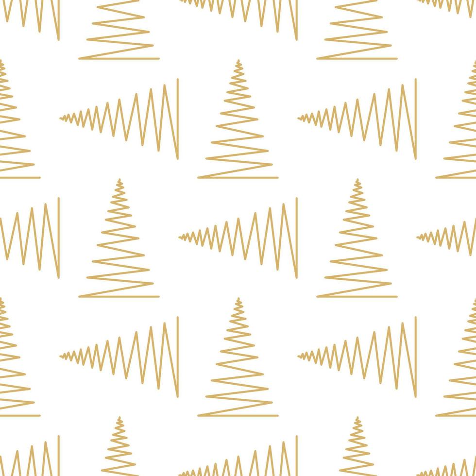 Seamless pattern with minimalistic geometric Christmas trees in gold color vector illustration. Winter holidays, Merry Christmas and Happy New year abstract background design.