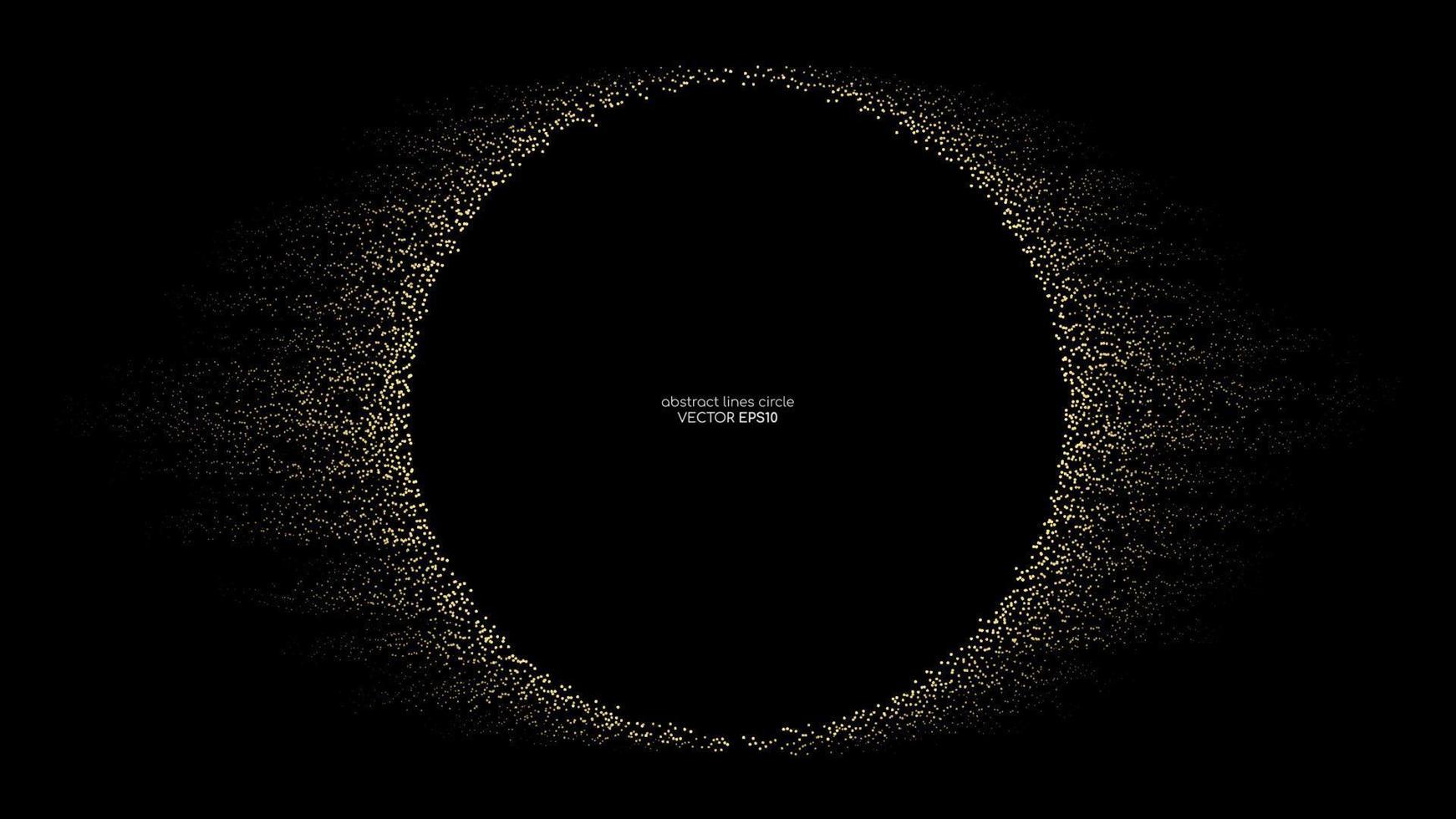 Abstract circle line frame with gold glitter particles flowing isolated on black background in concept luxury for background, banner, invitation card. vector