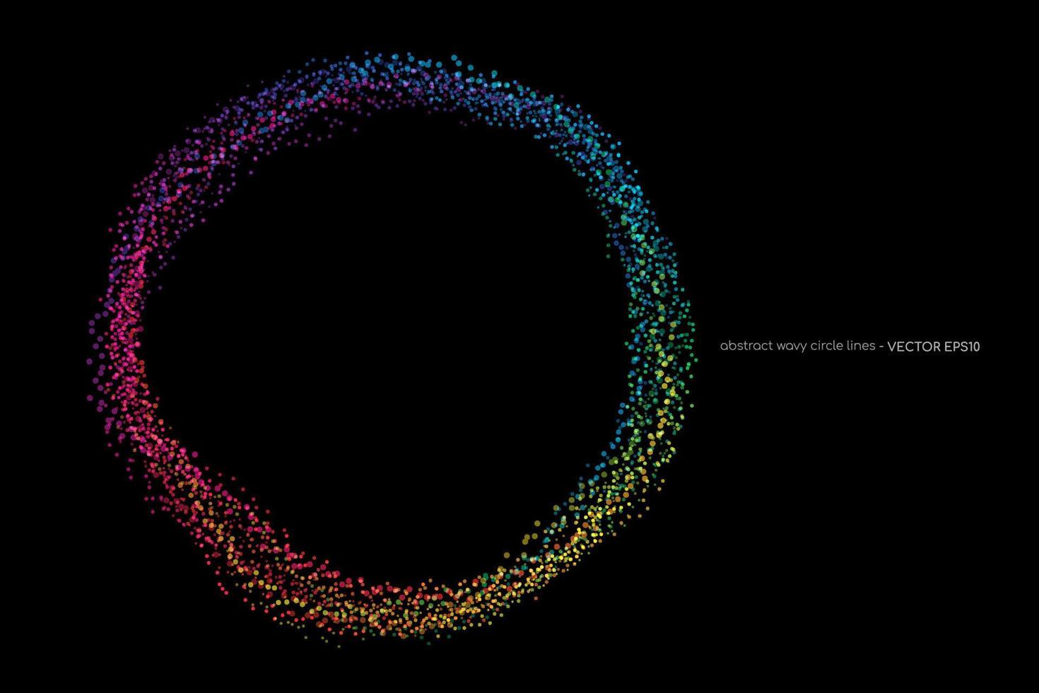 Abstract fluid dots particles on circle ring by colorful spectrum light colors isolated on black background vector