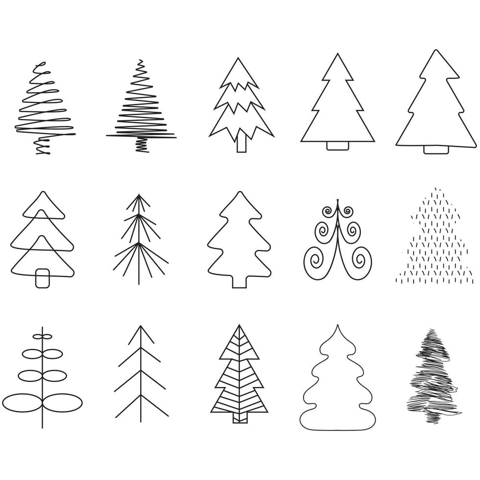 Christmas Tree Doodle Bundle Vector Illustration