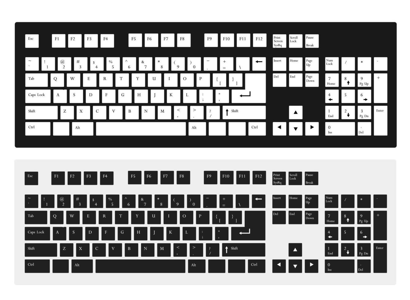 teclados de computadora con estilo blanco y negro. ilustración vectorial vector