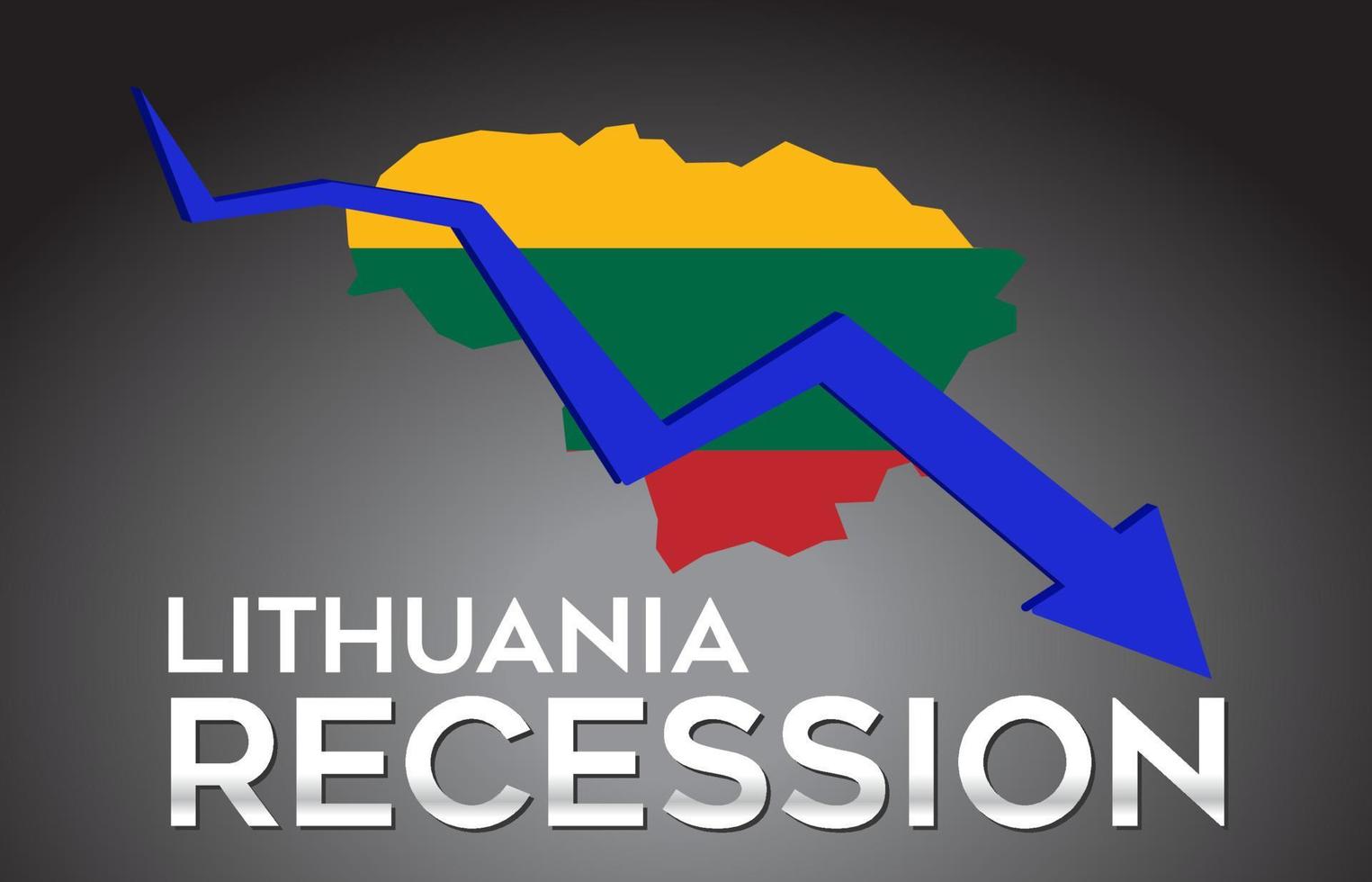 Mapa del concepto creativo de la crisis económica de la recesión de Lituania con la flecha del desplome económico. vector