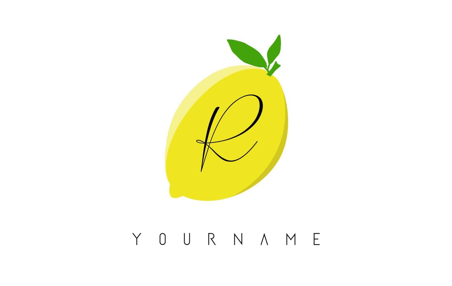 Handwritten R letter logo design with lemon background. vector