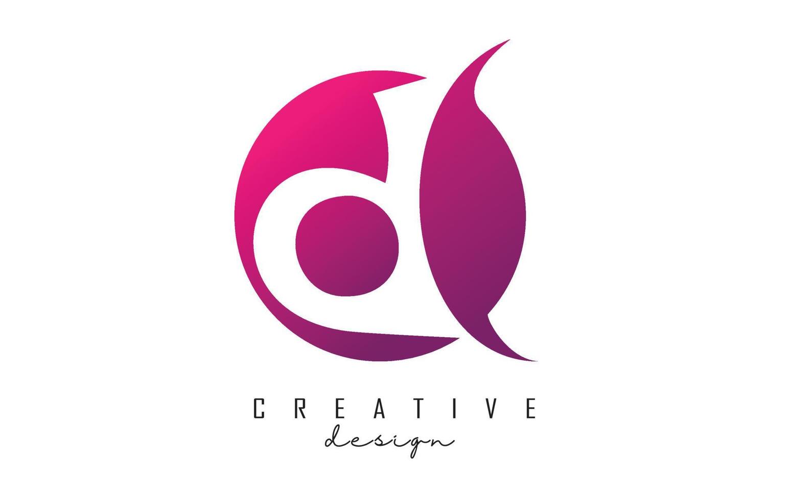 logotipo d escrito a mano en círculo degradado rosa con corte creativo. vector