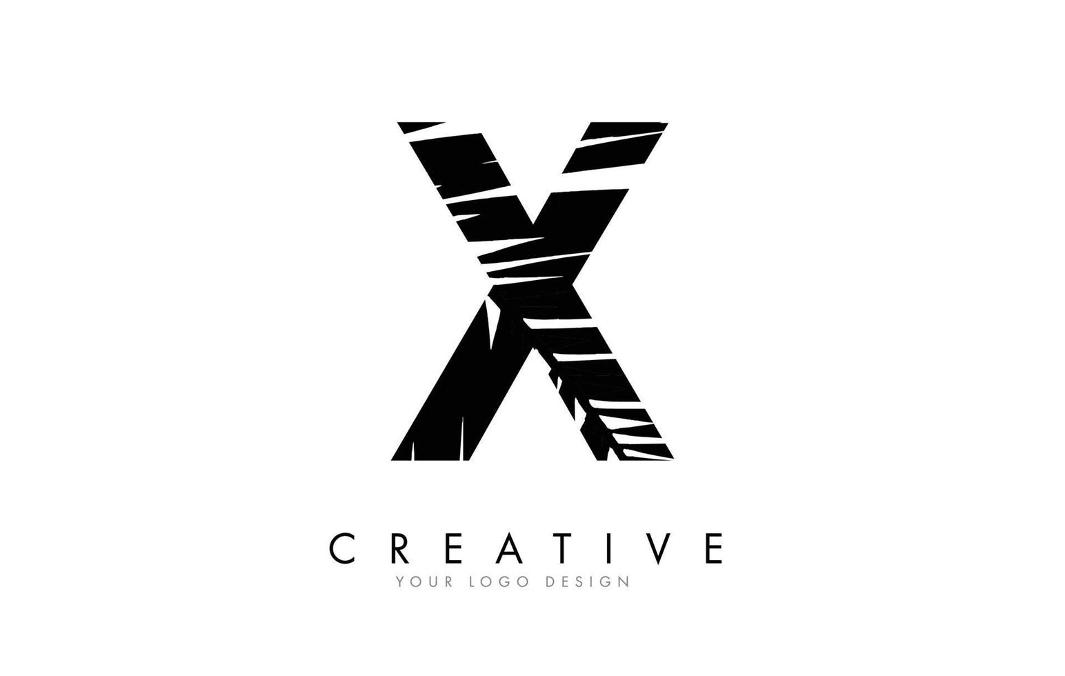 Diseño de logotipo de letra x hoja negra con ilustración de vector de detalle de hoja de palmera.