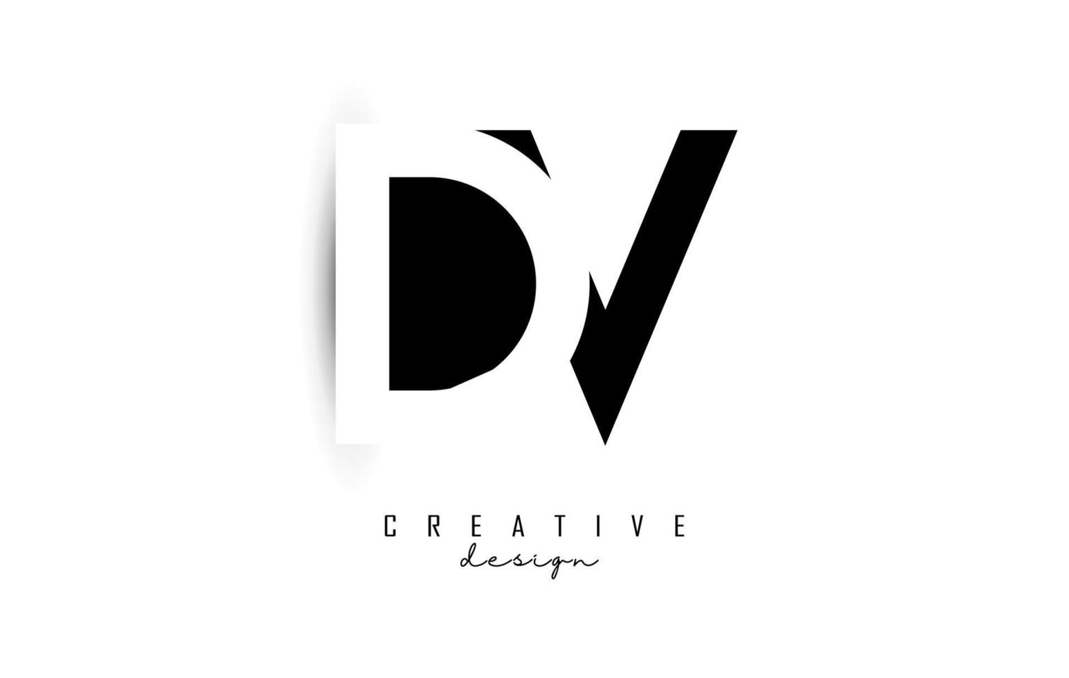 Logotipo de letras dv con diseño de espacio negativo en blanco y negro. letras d y v con tipografía geométrica. vector